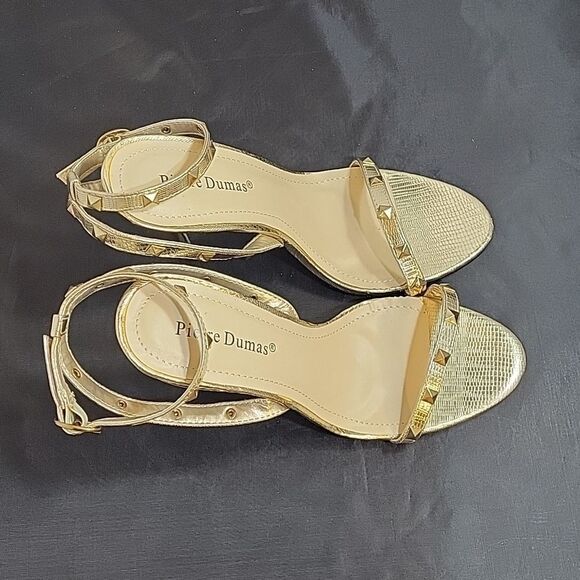 BRAND NEW PIERRE DUMAS GOLD STUDDED ANKLE AND ADJUSTABLE BUCKLE STRAP SANDAL - Picture 12 of 13